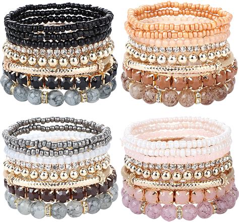 Jstyle 2 4 Sets Beaded Bracelets For Women Stackable Bracelets