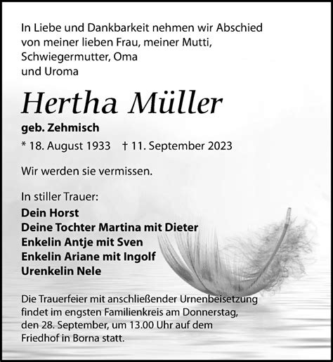 Traueranzeigen von Hertha Müller trauer anzeigen de