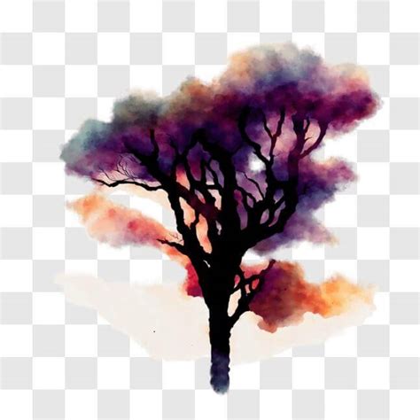 Download Abstract Tree Silhouette Watercolor Painting PNG Online ...