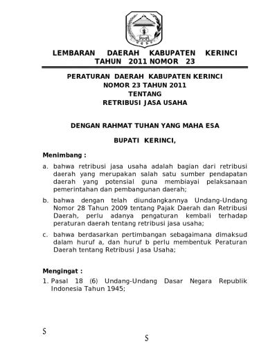 LEMBARAN DAERAH KABUPATEN KERINCI TAHUN 2011 NOMOR 23