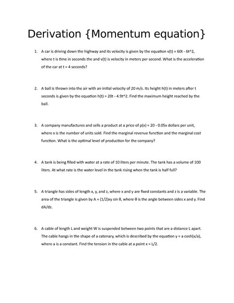 Derivation{Momentum equation} - What is the acceleration of the car at t = 4 seconds? A ball is ...