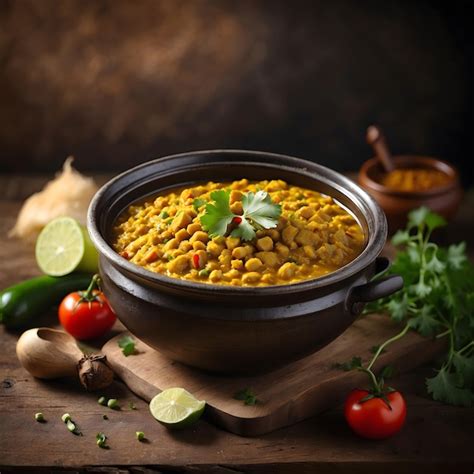 Indian Lentil Dhal Curry Spicy Delight On Rustic Table Premium Ai