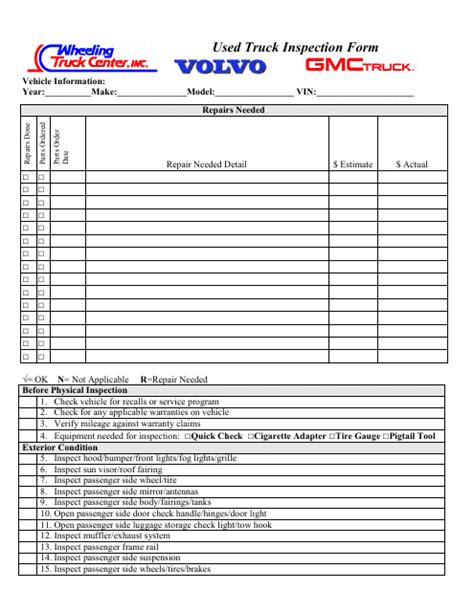 Hgv Vehicle Check Sheet Template Free Printable Templates