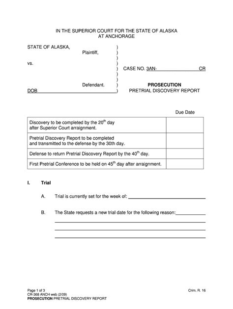 Anchorage Superior Court Felony Pre Trial Order State Of Form Fill