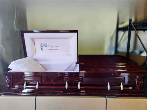 Mahogany Casket with Pink Interior Custom Casket - Sky Caskets