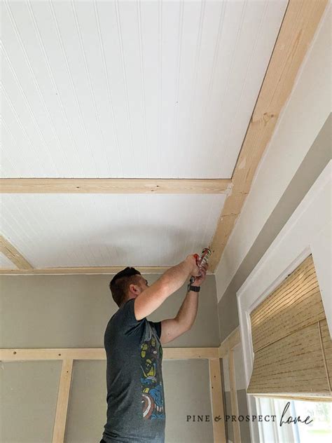 Stained Pine Beadboard Ceiling | Shelly Lighting