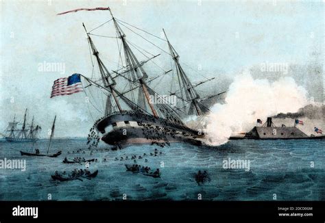 Battle Of Hampton Roads Sinking Of Uss Cumberland 1862 Stock Photo