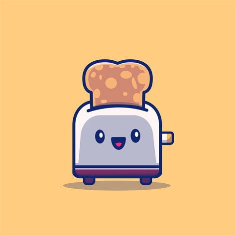 Cute Toaster With Bread Cartoon Vector Icon Illustration Food And