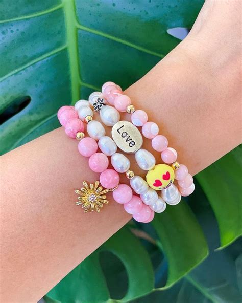 Love Pink Jade Bracelet Stack Bracelet Stack Jade Bracelet Daisy