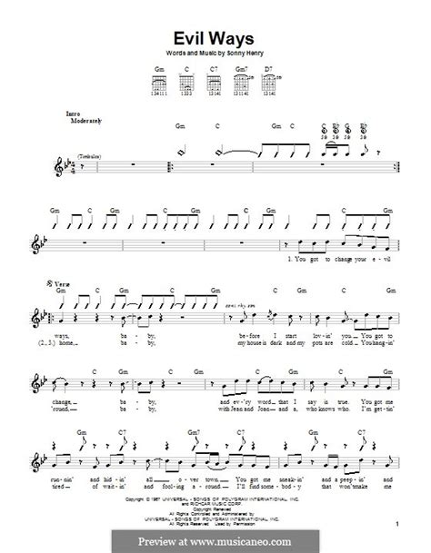 Evil Ways (Santana) by S. Henry - sheet music on MusicaNeo