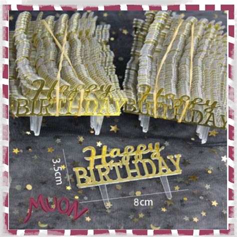 Jual Cake Topper Happy Birthday Mini Kecil Hiasan Tusuk Kue Gold G