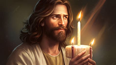 Jesus With Two Candles In His Hands Background Jesus Birthday Picture