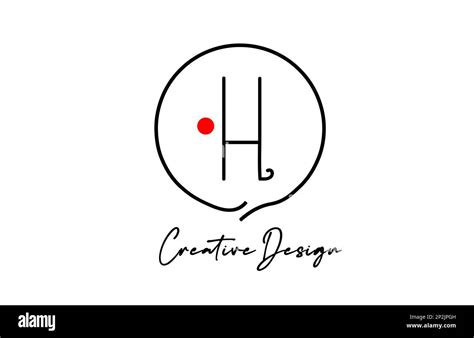 Black And White H Alphabet Letter Logo Icon Design With Line Red Dot And Vintage Style Creative