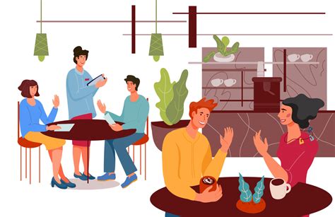 Customers Sitting At Tables In A Cafe Or Restaurant Vector Flat