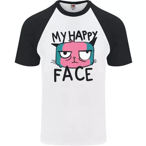 Chat My Happy Visage Drôle Grincheux Hommes Ss Baseball T Shirt Eur 19