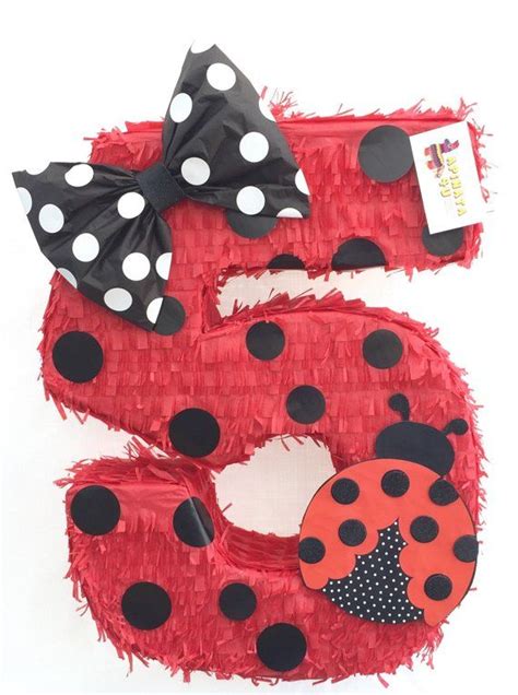 Large Number Five Pinata Red And Black Polka Dots Ladybug Pinata Miraculous Ladybug Party