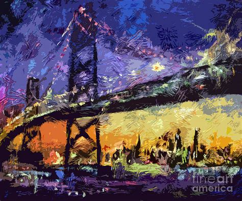 Abstract San Francisco Oakland Bay Bridge at Night Painting by Ginette ...