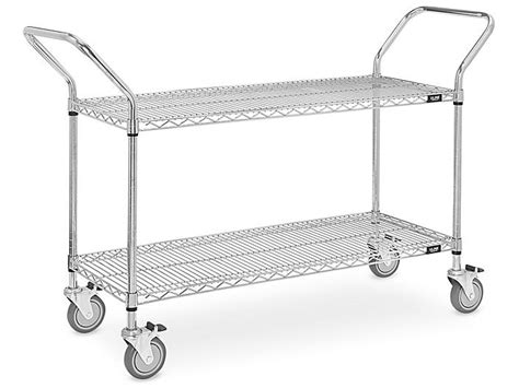 Chrome Heavy-Duty Wire Cart - 60 x 18 x 41", 2 Shelf H-1753 - Uline