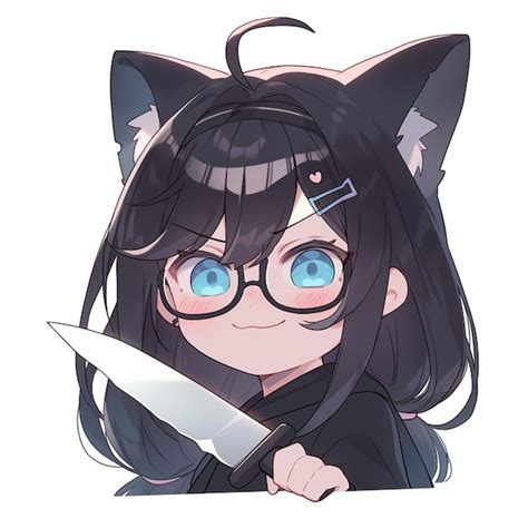 Premium AI Image | anime girl with black hair and glasses holding a knife generative ai