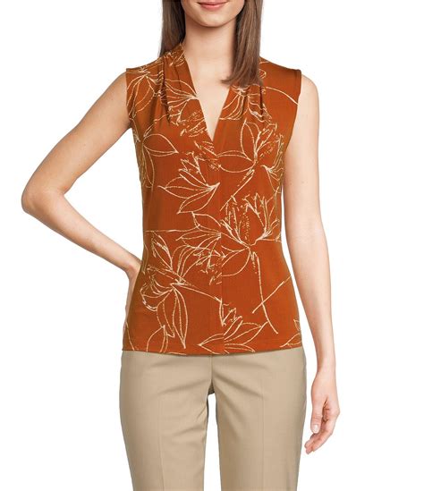 Calvin Klein Stretch Printed V Neckline Sleeveless Top Dillards