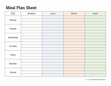 Free Downloadable Meal Plan Sheet In Excel Format