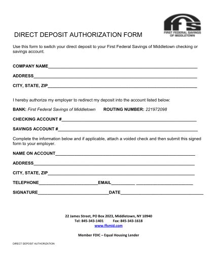 Free Direct Deposit Authorization Form Pdf Word Eforms Direct Deposit Form Fill Online