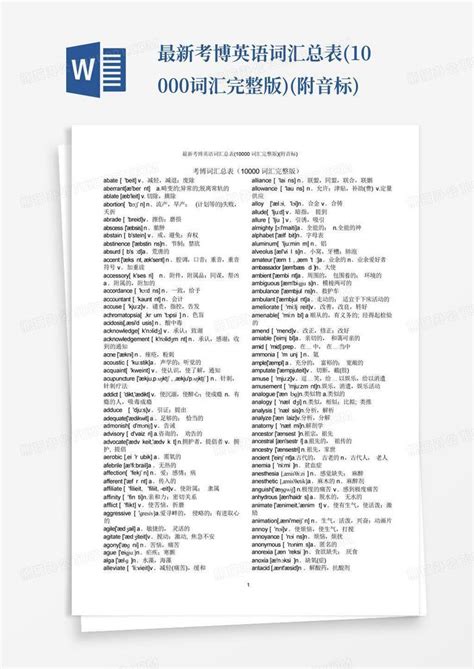 最新考博英语词汇总表10000词汇完整版附音标word模板下载编号qryeojyg熊猫办公