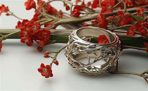 Premium Photo Elegant Silver Ring Amidst A Bed Of Red Flowers