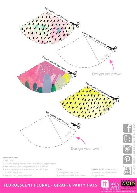 Fluroescent Floral Giraffe Party Hat Templates Download Printable Pdf