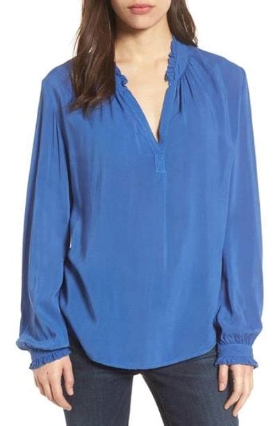 Velvet By Graham And Spencer Challis Split Neck Blouse In Marina Modesens