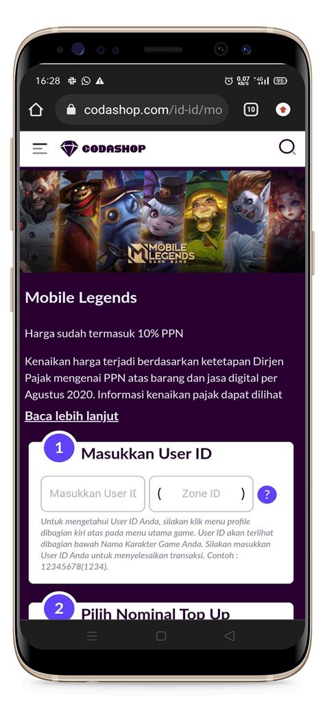 Cara Membeli Diamonds Mobile Legend Codashop Indonesia