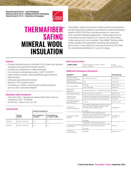 Thermafiber Safing Mineral Wool Insulation Data Sheet Nbs Source