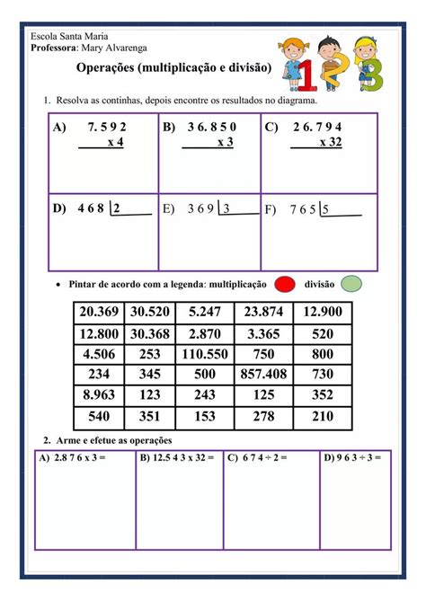 Operações multiplicação e divisão Multiplicação Matemática Cruzadinha