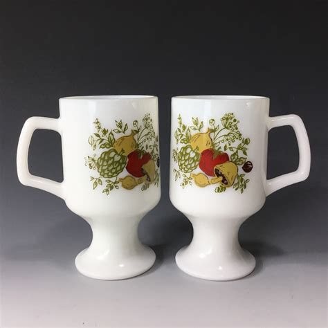 Milk Glass Pedestal Mugs Spice O Life Compatible Set Of 2 Etsy