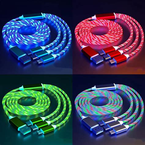 Led Em Cabo Para Samsung Fluindo Streamer Luz Carregador R Pido Usb