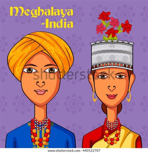 Vector Design Meghalayan Couple Traditional Costume Stock Vector (Royalty Free) 440522707