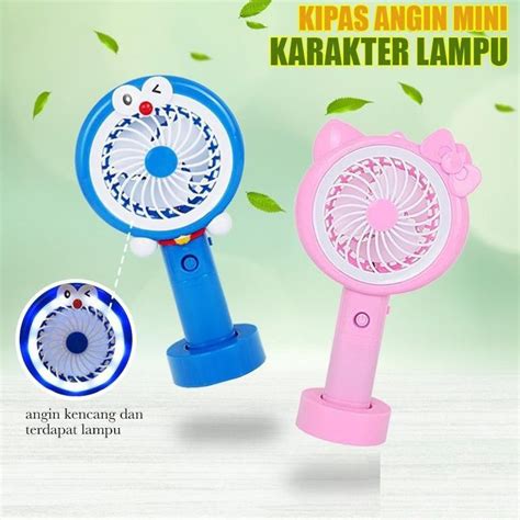 Kipas Angin Tangan Stand Portable Karakter Lampu Led Mini Fan Led