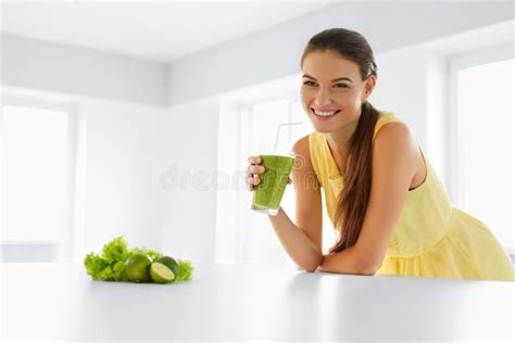 Healthy Food Eating Woman Drinking Smoothie Diet Lifestyle N Stock