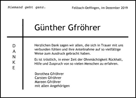 Traueranzeigen von Günther Gfröhrer ZVW Trauer