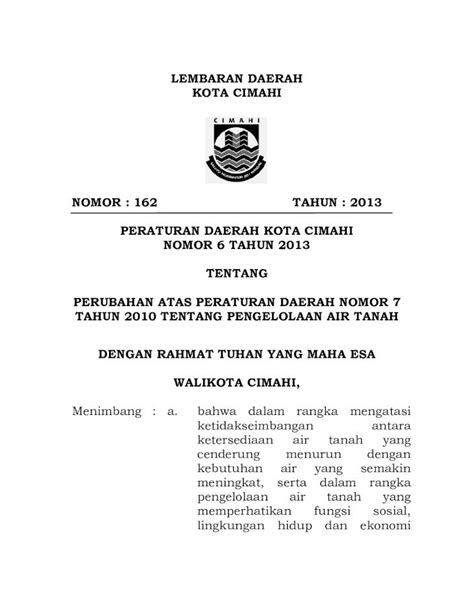 Pdf Peraturan Daerah Kota Cimahi Nomor Tahun Tentang