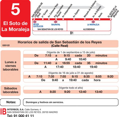 Horarios de autobús L 5 Alcobendas San Sebastián de los Reyes