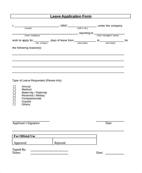 FREE 8 Sample Leave Application Forms In PDF MS Word Excel