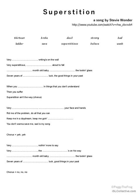 Superstition A Song By Stevi English Esl Worksheets Pdf Doc