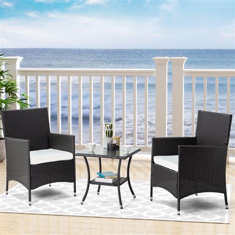 Wicker Patio Sets on Clearance, 3 Piece Wicker Patio Conversation Set With Glass Dining Table ...