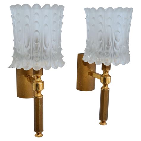 Pair Of French Art Deco Brass And Frosted Glass Sconces Wall Lights For Sale At 1stdibs