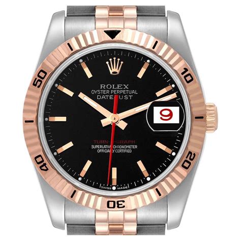 Rolex Turnograph Datejust Steel Rose Gold Black Dial Watch 116261 Box