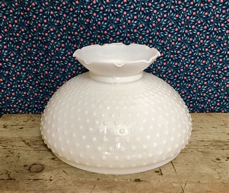 Antique Large Milk Glass Hobnail Shade With Scalloped Top Rim Mid