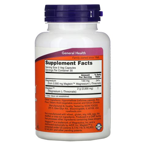 NOW Foods Magtein Magnesium L Threonate 90 Veg Capsules