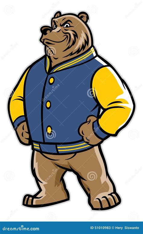 Bear School Mascot Wearing Varsity Jacket Cartoon Vector | CartoonDealer.com #51010983