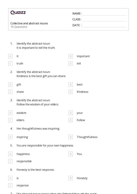 50 Abstract Nouns Worksheets For 5th Year On Quizizz Free And Printable